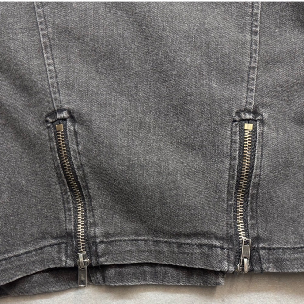 Free People Womens XS Black Denim Moto Jacket Cropped Biker Asymmetrical Zip - Picture 4 of 11